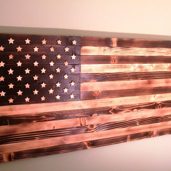 Handmade Wooden American Flag, 39/19 inch - Picture 14 of 16